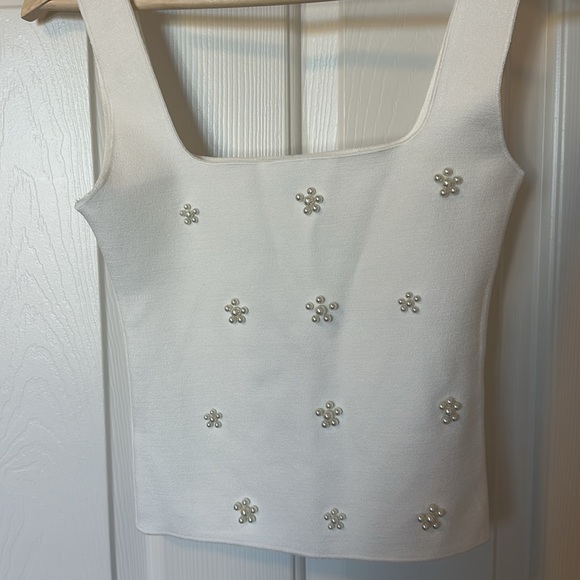 Zara STRETCH KNIT PEARL TOP - Picture 4 of 5